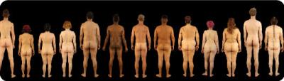 13 naked people, lined up.
